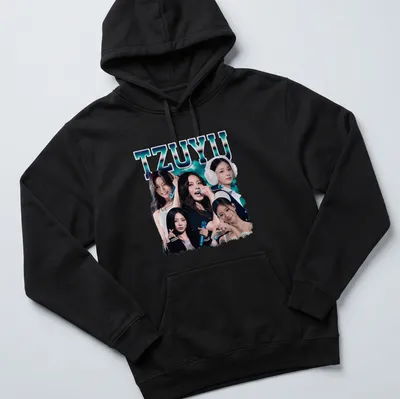 Vintage retro tee featuring a colorful TZUYU K-Pop idol collage — printed on a unisex hoodie