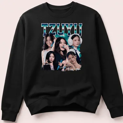 Vintage retro tee featuring a colorful TZUYU K-Pop idol collage — printed on a unisex sweatshirt