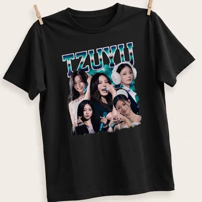 Vintage retro tee featuring a colorful TZUYU K-Pop idol collage