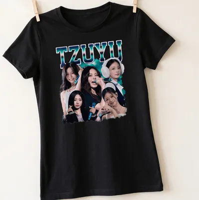 Vintage retro tee featuring a colorful TZUYU K-Pop idol collage — printed on a women's shirt