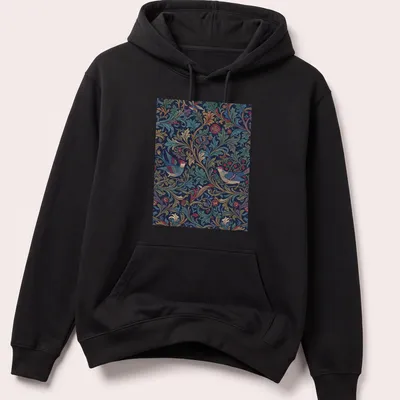 Vintage abstract floral T-shirt with colorful birds in a harmonious design — printed on a unisex hoodie