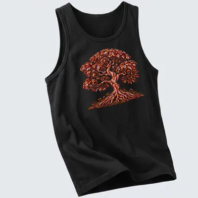 Illustration of a vintage Tree of Life with autumn colors in a botanical style. — printed on a tank top
