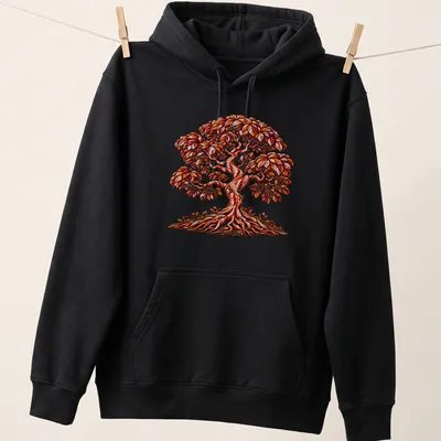 Illustration of a vintage Tree of Life with autumn colors in a botanical style. — printed on a unisex hoodie