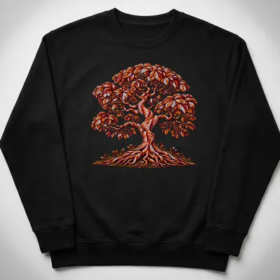 Illustration of a vintage Tree of Life with autumn colors in a botanical style. — printed on a unisex sweatshirt
