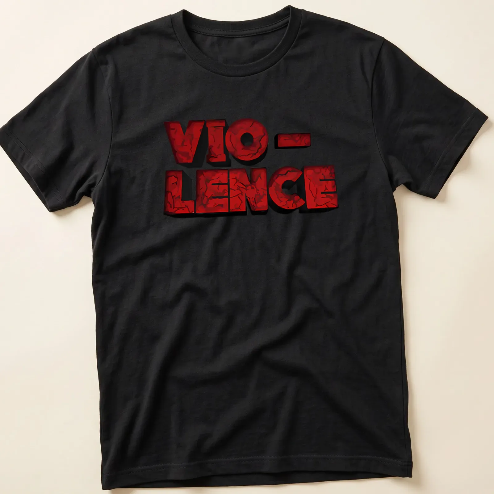 Distressed VIO-LENCE band logo on a red T-shirt in bold lettering — printed on a unisex t-shirt