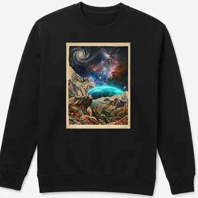 Vintage detective shirt featuring surreal collage with neon cosmic theme — printed on a unisex sweatshirt