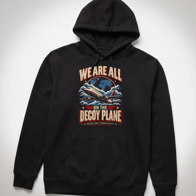 Vintage humorous airplane t-shirt with text about remaining seated — printed on a unisex hoodie