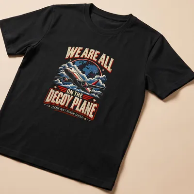 Vintage humorous airplane t-shirt with text about remaining seated