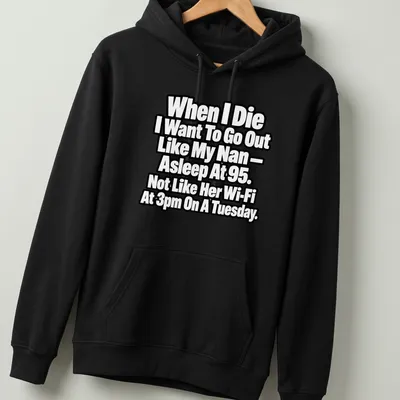 Bold typography t-shirt with a humorous dark quote about aging and Wi-Fi. — printed on a unisex hoodie