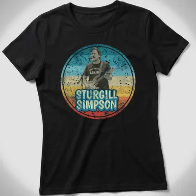 Retro distressed t-shirt featuring humorous text about Sturgill Simpson — printed on a women's shirt