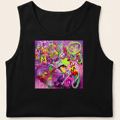 Colorful graffiti art featuring 'Wildstyle AI' text in neon colors. — printed on a tank top