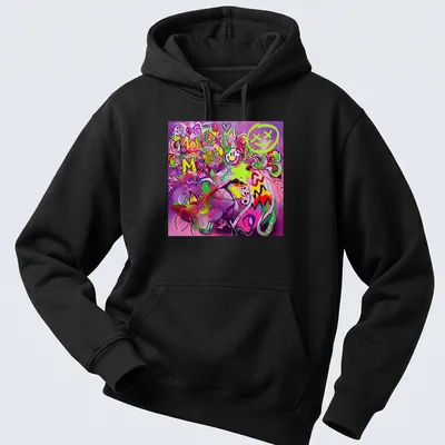 Colorful graffiti art featuring 'Wildstyle AI' text in neon colors. — printed on a unisex hoodie