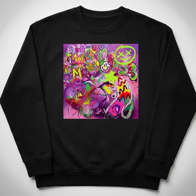 Colorful graffiti art featuring 'Wildstyle AI' text in neon colors. — printed on a unisex sweatshirt