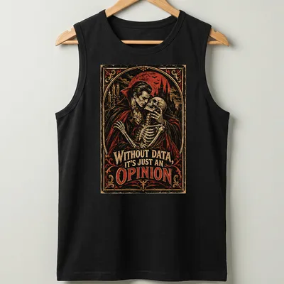 Vintage horror tee featuring a vampire and skeleton with sarcastic text — printed on a tank top