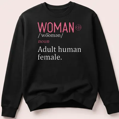 Vintage design t-shirt featuring the definition of 'WOMAN' with a silhouette illustration. — printed on a unisex sweatshirt
