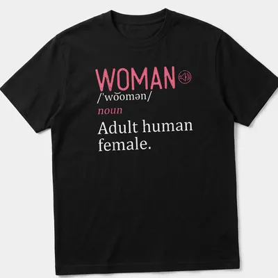 Vintage design t-shirt featuring the definition of 'WOMAN' with a silhouette illustration.