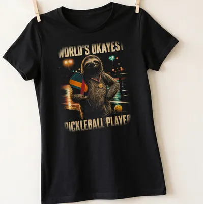 Vintage sloth graphic with the text World's Okayest Pickleball Player on a — printed on a women's shirt