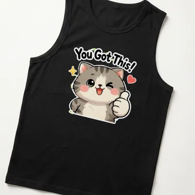Kawaii design with a cute cat giving a thumbs up and the text You Got This! — printed on a tank top