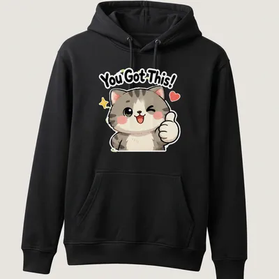 Kawaii design with a cute cat giving a thumbs up and the text You Got This! — printed on a unisex hoodie