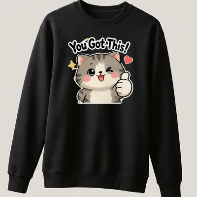 Kawaii design with a cute cat giving a thumbs up and the text You Got This! — printed on a unisex sweatshirt