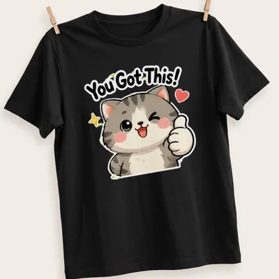 Kawaii design with a cute cat giving a thumbs up and the text You Got This! — printed on a unisex t-shirt