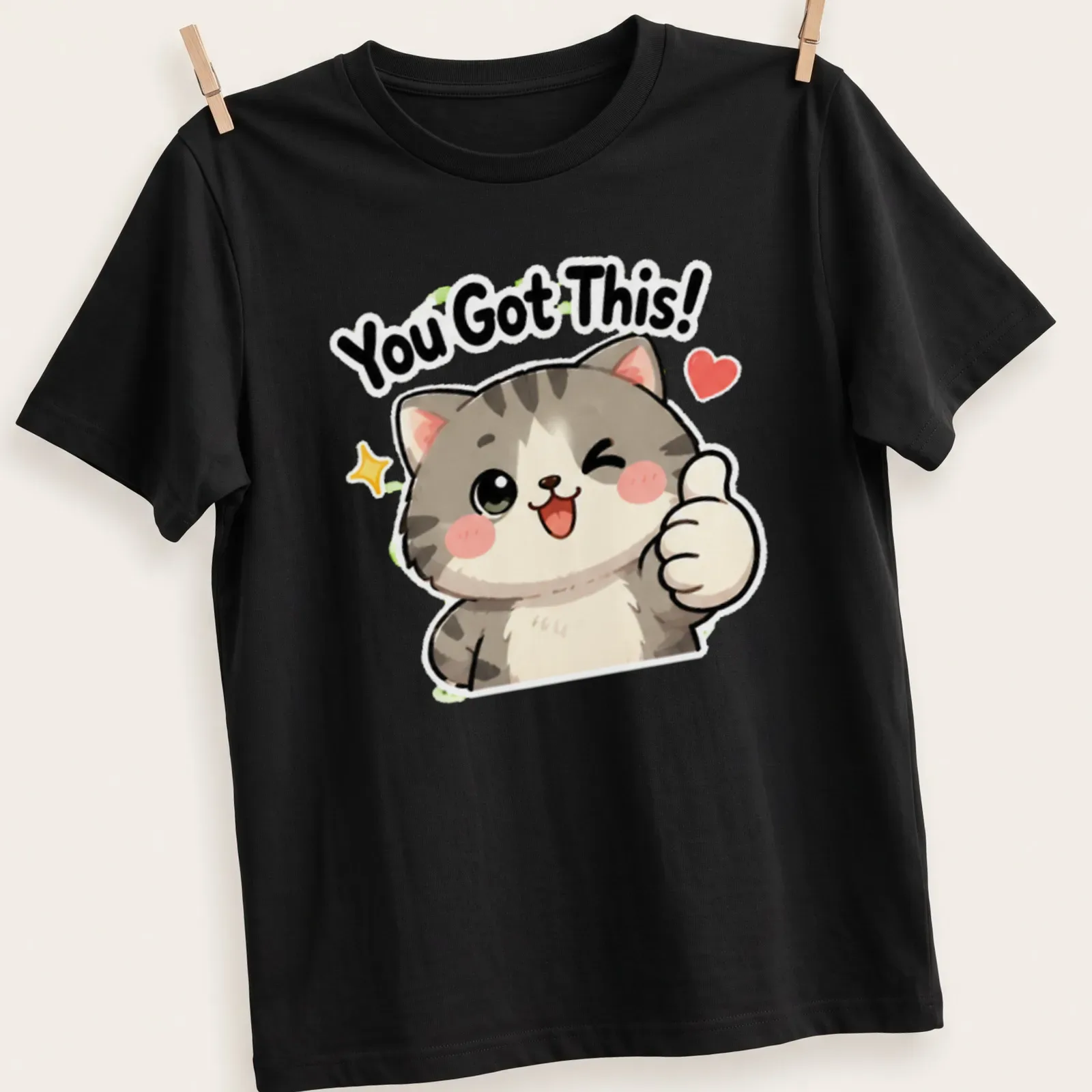 Kawaii design with a cute cat giving a thumbs up and the text You Got This! — printed on a unisex t-shirt