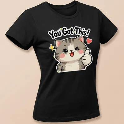 Kawaii design with a cute cat giving a thumbs up and the text You Got This! — printed on a women's shirt